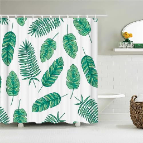 Rideau de douche tissu imperméable feuille de palmier et cactus 137x182cm