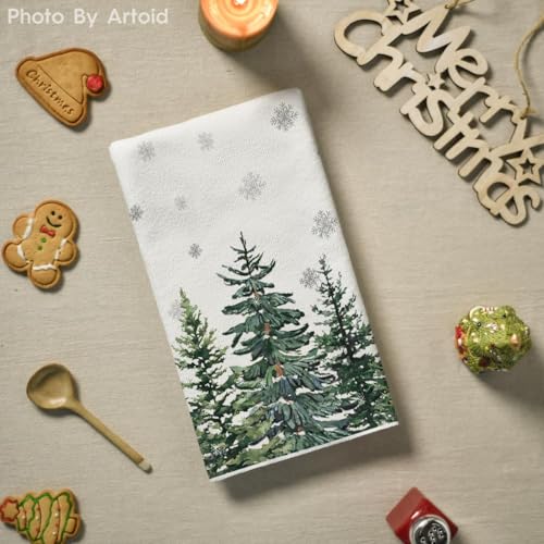 Artoid Mode Aquarell Rentier Bäume Schneeflocken Weihnachten Küchentücher Geschirrtücher, 42x65 cm Winter Christmas Deko Polyester Handtücher 2er Set