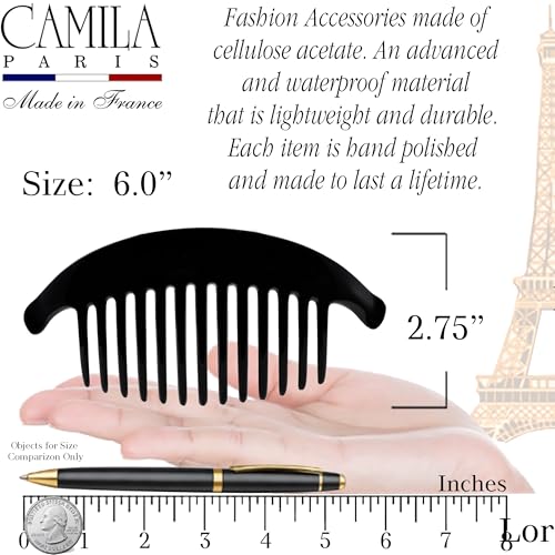 Image of Camila Paris CP2872 /2 French Hair Side Combs, Black Interlocking Combs French Twist Hair Combs, Strong Hold Hair Clips for Women Bun Chignon Up-Do, Styling Girls Hair Accessories, Made in France