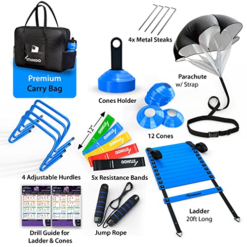 Stuhoo Agility Training Equipment Set | Soccer Training Equipment For Kids | Agility Ladder Speed Training Equipment With Bag | Football Training Equipment With Hurdles, Cones For Footwork, Parachute #TOP1