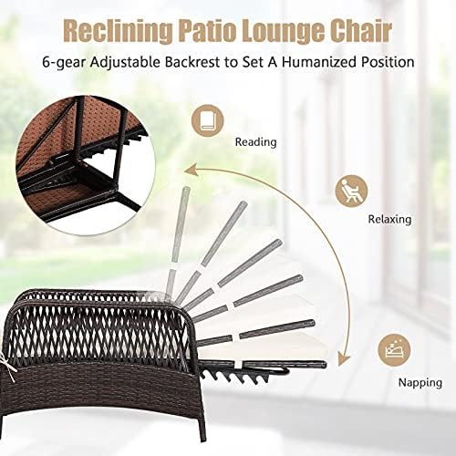 CASART Rattan Sun Loungers, 6-Position Adjustable Chaise Relaxer Sun Bed with Cushion & Pillow, Indoor Outdoor PE Weave Recliner Lounge Chair for Garden Poolside Backyard Balcony, Brown