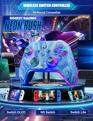 Image of Wireless Switch Controllers for Nintendo Switch /OLED /Lite /Switch 2, 1200mAh Pro Controller with 10 Color LED Lights, Rechargeable Switch Control Gamepad with Vibration, 6-Axis Gyro, Turbo, Wake Up