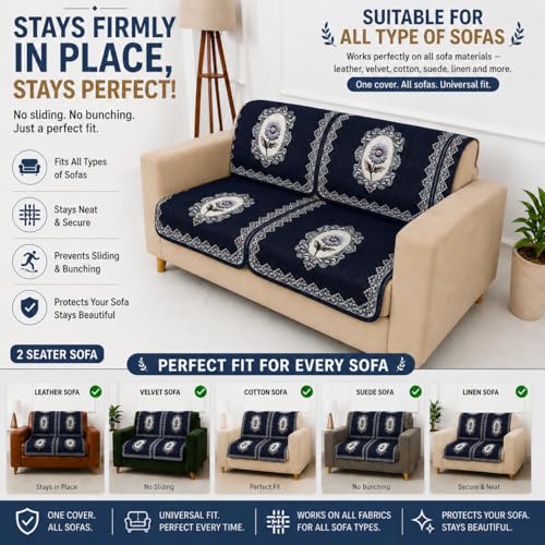 Image of Homerz Premium 'Maharaja Paradise Series' Sofa Cover | Net Fabric Sofa Cover | Washable, Anti-Dust Backed & Wrinkle Resistant Cover (Regal Flower, 2 Seater, Seat Cover with Backrest)