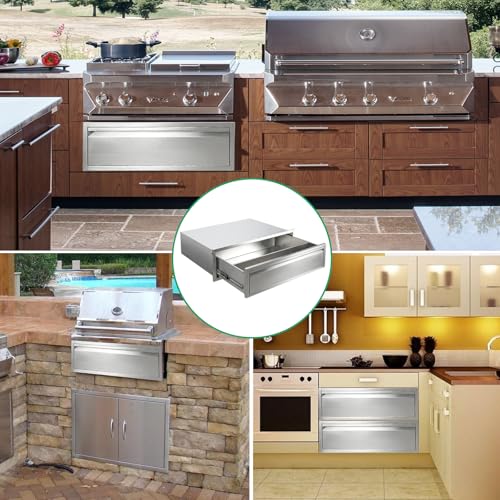 Image of Outdoor Kitchen Drawers 30 inch W x 10 inch H x 23 inch D Stainless Steel Single Drawers with Hidden Handle for BBQ Island, Patio Grill Station & Outdoor Kitchen Cabinets