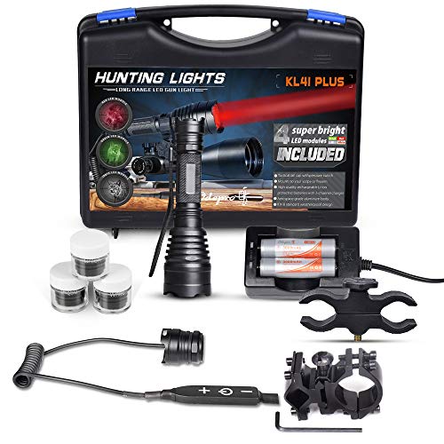 Odepro KL41Plus Hunting Flashlight Kit Coyote Hog Fox Predator Varmint Hunting Light Long Range Scope Mounted Night Hunting Light with Red Light Green Light White Light IR850 Light