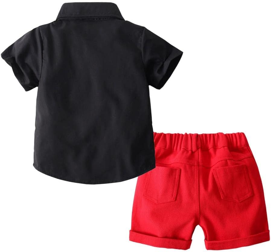Lito Angels Baby Boys Cartoon Animal Costume Set, 12 Months to 7 | Black Shirt, Red Shorts, Neck Tie, Ears Headband, Halloween Dress Up, Birthday Party