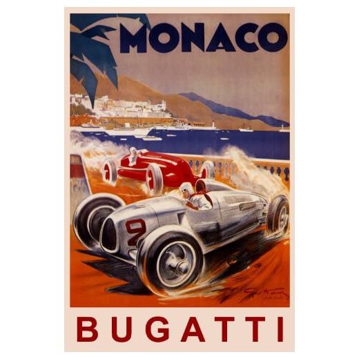 MONACO BUGATTI FASTEST ITALIAN CAR RACING GRAND PRIX RACE 16" X 24" IMAGE SIZE VINTAGE POSTER REPRO