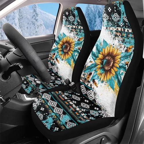 Housses de siège de voiture avant souples 52x138cm au design tournesol aztèque