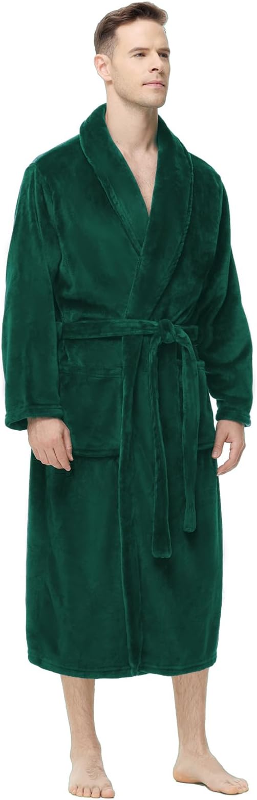 Yurhap Mens Fleece Robe, Soft Plush Robe for Men, Fluffy Bathrobe with Belt & 2 Pockets