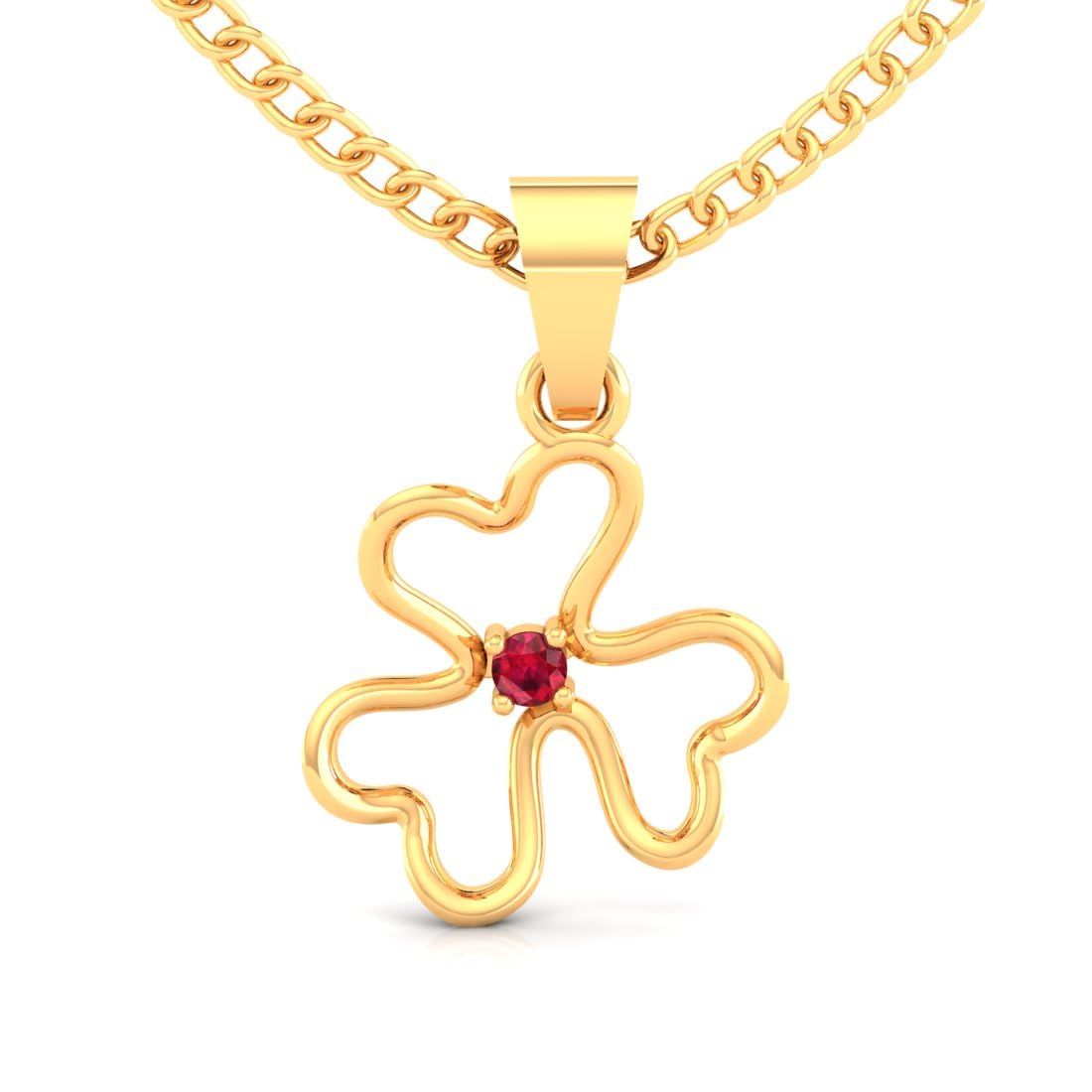P.C. Chandra Jewellers 14K Gold Pendant (without chain) With Three Leaf Clover Design And Stone In The Centre For Women – 0.27 Gram