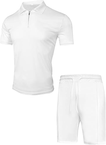 Miniatura 5 de RPOVIG Conjunto de 2 piezas de camisa polo y pantalones cortos conjunto de 2 piezas con cremallera para golf gimnasio entrenamiento