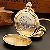 Tiong Gold Smooth Double Open Cover Men's Mechanical Pocket Watch, Double Cover Roman Dial Mechanical Pocket Watches with Chain for Men #4