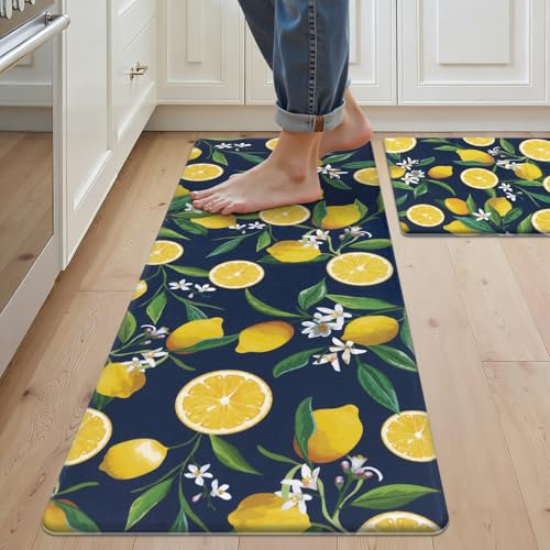 SHACOS Anti Fatigue Lemon Kitchen Rugs Mats Set of 2 Pieces