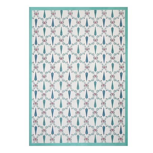 Image of BLOCKS OF INDIA 200TC Diwan Set Cotton 8 Piece | Deewan Printed Bedsheet Sets for Living Room Hall (Set of 8 Piece, 1-Bed Sheet | 2-Bolster Cover | 5-Cushion Cover (Turquoise Patti)
