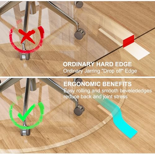 Image of MESAILUP Beveled Edge 48 inch Round Chair Mat for Carpet or Hardwood Floor Crystal Clear, 48 inch x 48 inch for a Smooth Glide and Easy Roll On /Off, Heavy Duty and Non-Slip Floor Ultimate Clear Chair Mat