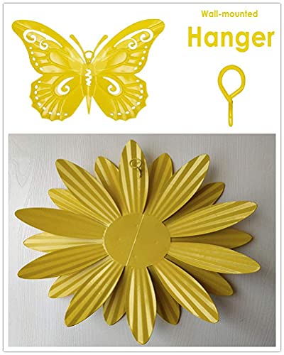 Meduofon Metal Flowers Wall Decor And Butterfly Wall Art, 3 Pcs Metal Outdoor Fence Art Sculptures For Indoor Outside Garden Patio Wall Decorations (Yellow&Green) #TOP2