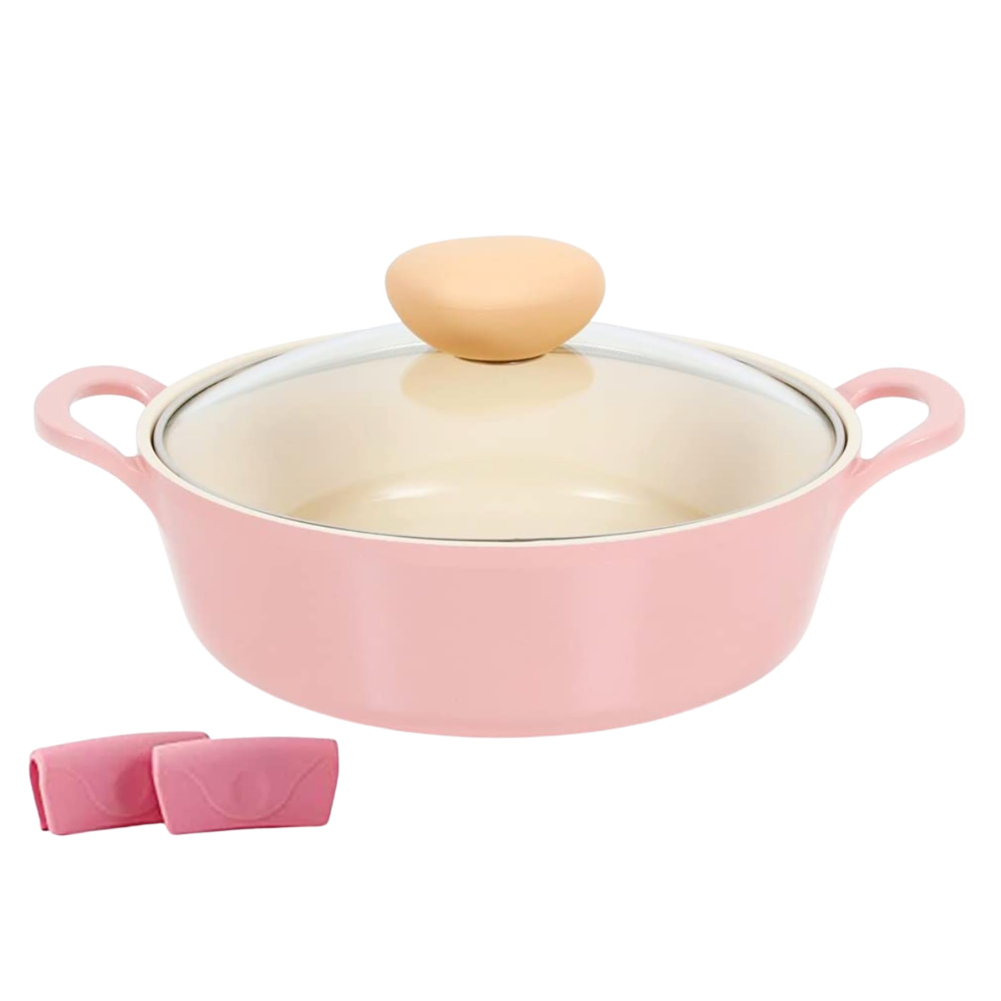 NeoflamRetro 2.0QT Low Stock Pot with Lid – 8.7" (22cm) Nonstick Ceramic Coated Casserole Pot for Soup, Pasta, Stew, Dishwasher Safe, Elegant Pink Cookware for Everyday Use, Made in Korea