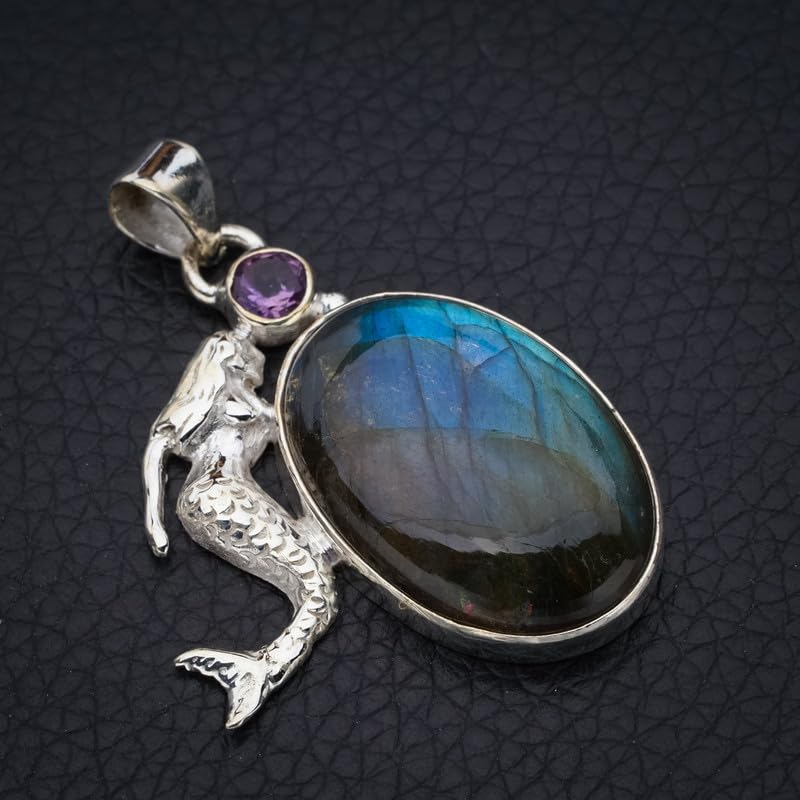 Pendentif Améthyste et Labradorite Bleue en Argent - Idée Cadeau Sirène - 2