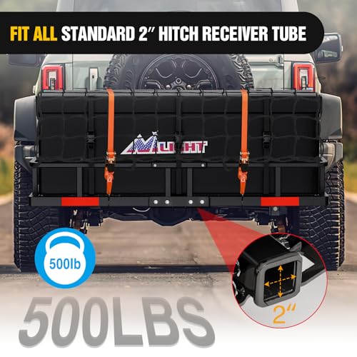 Image of Nilight 60 inch x 20 inchx 7.87 inch Folding Carrier Fits 2-Inch Receiver 500 Lbs Capacity Bag Net Ratchet Straps Lock Stabilizer for SUV Pickup RV Van