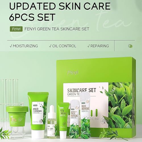 Green-Tea-Skincare-Set-19-In-1-Skincare-Gift-Set-with-Cleanser-Face-Serum-Face-Cream-Eye-Cream-Mask-And-Mud-Mask-Skincare-Kits-For-Teen-Girls-Hydrating-Facial-Kit-For-Women