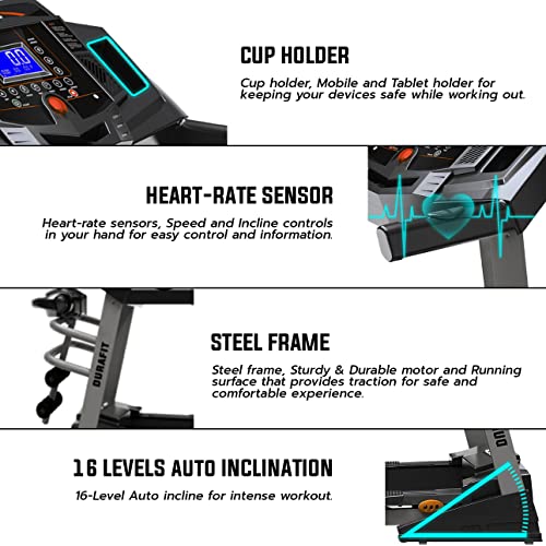 Image of Durafit91 Solid Multifunction 4 HP Peak AC Motorized Treadmill Auto Incline Max Speed 16 Km /Hr Max User Weight 120 Kg