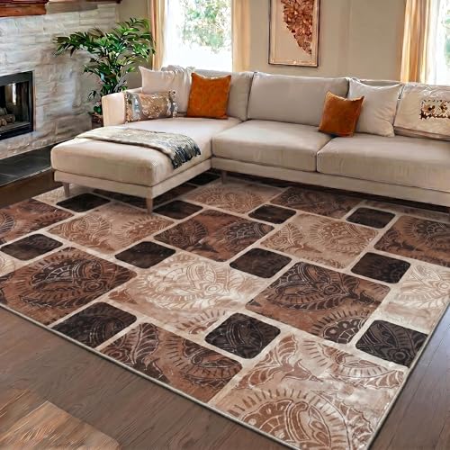Image of Medallion Vintage Look Carpet for Living Room Bedroom Dining Room | Washable Area Rug with Non Slip TPR Backing | Modern Floor Carpet for Home(Design08-6x9 Feet)