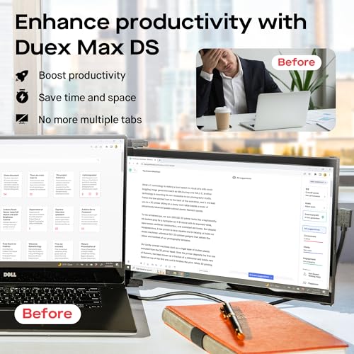Image of Mobile Pixels New Duex Max DS 14.1'' FHD 1080p Laptop Screen Extender, USB Type-C /HDMI Ports, Portable Monitor for 14'' to 17 Inch Laptops, Compatible with macOS /Windows /Apple /Android /Switch(Black)
