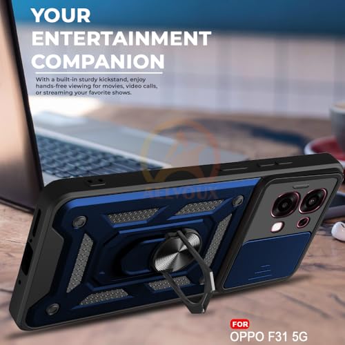 Image of Armor Bumper Back Cover Case for Oppo F31 5G Rotating Camera Cover, Ring Holder & Kickstand | Heavy Duty & 360 Degree Protection Oppo F31 5G Back Cover (Blue)