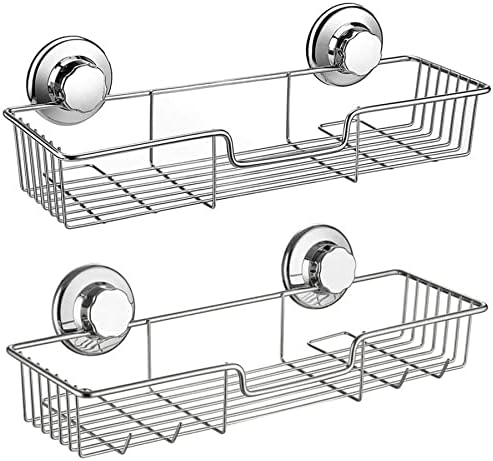 SANNO Suction Cup Shower Caddy Bathroom Caddies Storage Combo Organizer, No Damage Suction Cup,Rustproof Wire Basket for Kitchen & Bathroom Accessories - Rustproof Stainless Steel 2 Pack