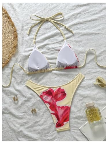 SOLY HUX Floral Print Bikini Sets for Women Halter Triangle High Cut Bathing Suit Two Piece Swimsuit2
