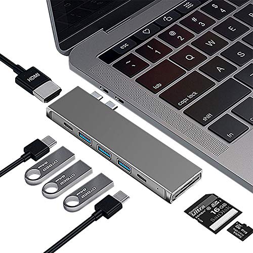 USB C Hub Adapter for MacBook Pro Accessories 2019 2018 16 15 13 Inch, JoyGeek 8-in-1 Type C Thunderbolt Adaptor Dock Station with Lighting Charge, HDMI, USB-C, 3xUSB 3.0, Dongle for Mac Air