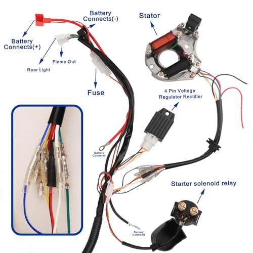 Image of Wiring Harness Kit Stator CDI Box Ignition Coil Voltage Regulator Rectifier for 50cc 110cc 125cc Tao Tao Coolster Apollo Kazuma Sunl Chinese ATV Quad Kids Four Wheeler 4 Stroke Engine Parts