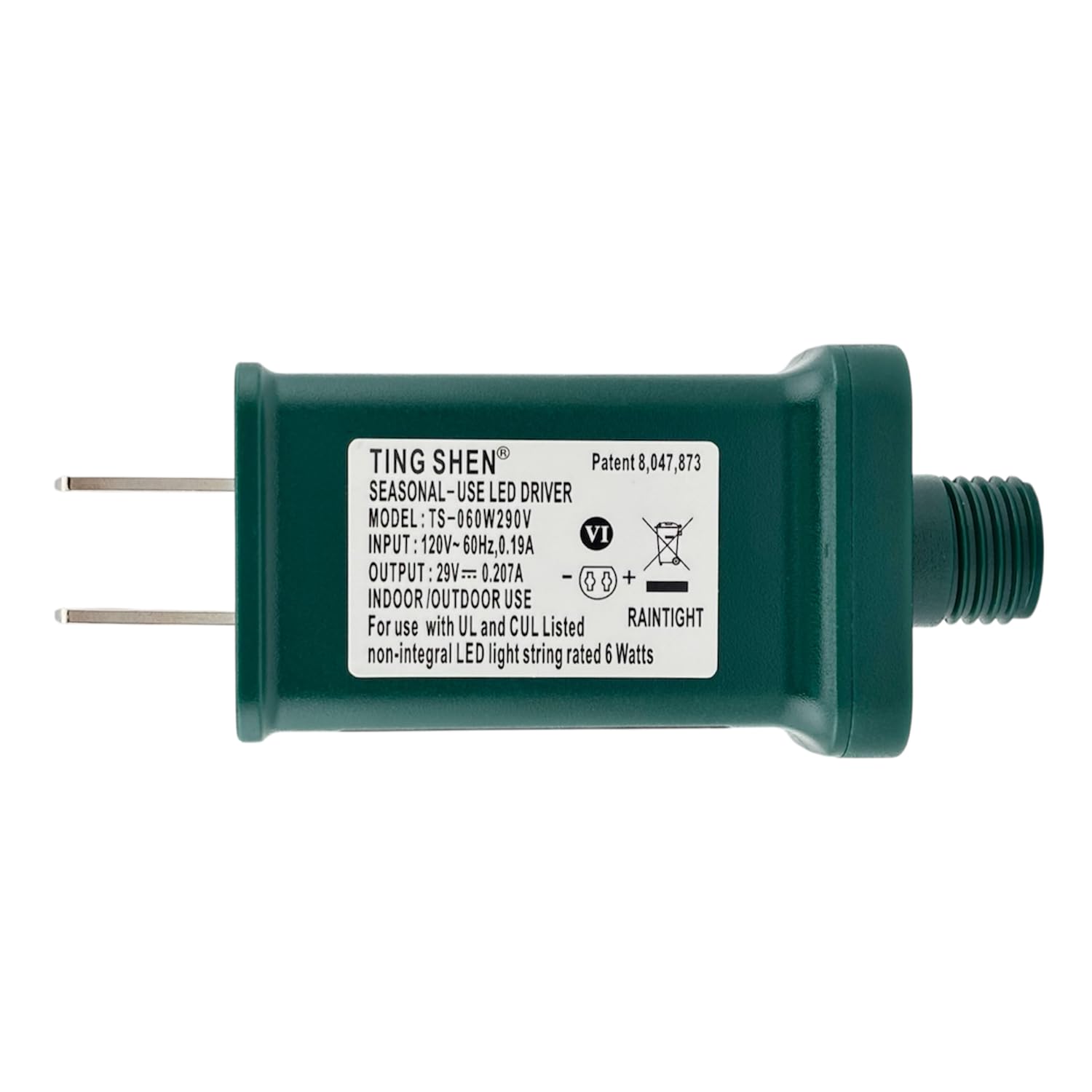 Goodsby Class 2 LED Transformer for Christmas X-Mas Tree Lights, Holiday Lighting, LED String Light 29V 0.207A Power Supply 6W Raintight US Plug Power Adapter UL-Listed TS-060W290V (Right Positive)