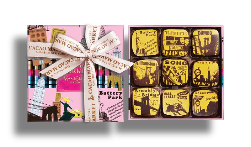 Mariebelle New York Caramel Chocolate 9-Piece in New York Themed box | Single-Origin Chocolate | Includes 3 Flavours, Fluer de Sel, Italian Espresso and Chocolate Caramel