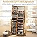 RELAX4LIFE Schmuckschrank, Schmuck Spiegelschrank stehend, Standspiegel mit LED-Lichtern, mit Ganzkörperspiegel, 3 Ablagen, 360° drehbar, abschließbar, mit Schlüsseln(Kaffee)