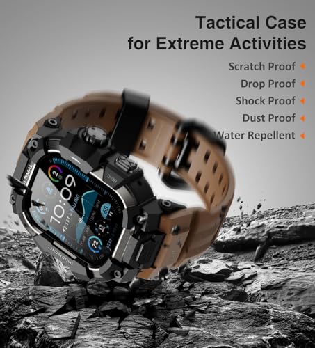 Image of ULTIMAL Rugged Case with Band for Apple Watch 49mm,Compatible with Apple Watch Ultra 3 /2 /1, Military Grade Shockproof Bumper Cover for iWatch Tactical Band Men (Coffee Brown, 49mm)