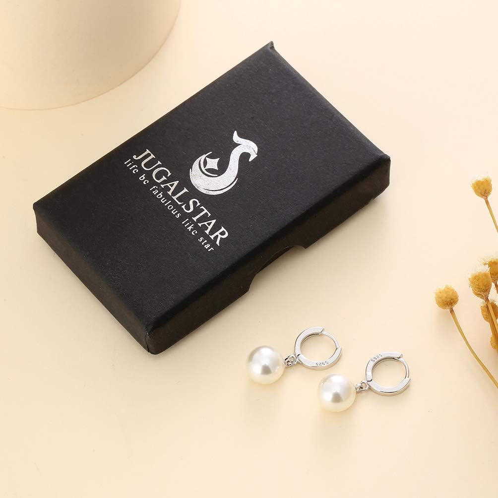 925 Sterling Silver Hoop Earring Hypoallergenic Pearl Drop Dangle Earrings for Woman and Girls of Birthday Gifts - Image 6