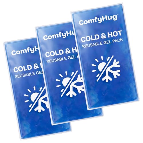 Image of ComfyHug Reusable Cold and Hot Gel Pack with Wrap (Pack of 3) - Flexible Ice Pack for Pain Relief, Swelling, Sprains & Injuries - Freezer Cooling /Hot Water Heating Pad for Muscle Relief (4 inch x 7 inch)