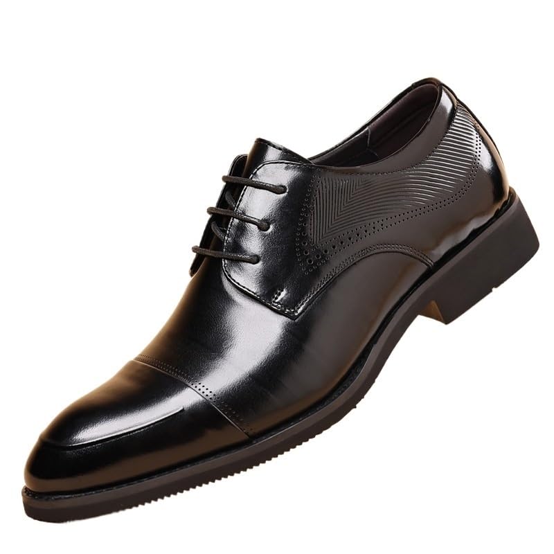 Men's Wedding Formal Dress Oxford Shoes Genuine Leather Lace-up Cap Toe Anti-Slip Rubber Sole Block Heel Brogue