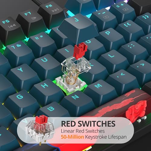 Image of surmen Full Size Creamy Keyboard with Number Pad, 104 Keys RGB Wired Mechanical Gaming Keyboard Backlit with PBT Keycaps Linear Red Switch for Laptop Desktop PC Gamers(104 Monster)