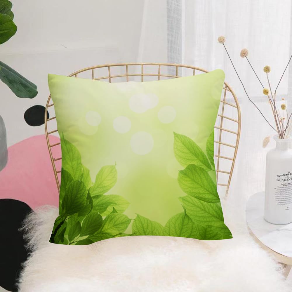 HYOSXW Cushion Cover,Throw Pillow Case Home Decorative for Living Room Bedroom Sofa Chair 16X16 Inch,On a green background，fresh and green leaves,Pillowcase 40X40cm