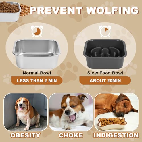 Romicta Erhöhter Futternapf für große Hunde mit 2 Näpfen aus Edelstahl mit 1400 ml und 1100 ml Anti-Glouton-Napf – für mittelgroße und große Hunde – 5 verstellbare Höhen