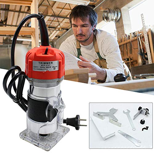 RibasuBB Défonceuse électrique, 220 V, 30 000 tours/min, fraiseuse multifonction en aluminium, avec guide de bord de base transparent, tondeuse manuelle électrique pour le travail du bois Cover