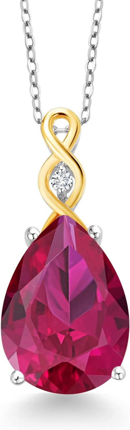 Gem Stone King 9-13 Cttw Teardrop Necklace For Women | 925 Sterling Silver and 10K Yellow Gold | Gemstone Birthstone and White Lab Grown Diamond | Design By Keren Hanan | With 18 Inch Chain