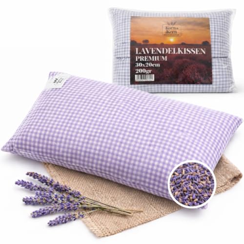 KORN&KERN Manufaktur® Lavendelkissen 20x30 cm – 200 g getrocknete Lavendelblüten – 100% Baumwolle – Natürliches Duftkissen zur Entspannung – Aromakissen