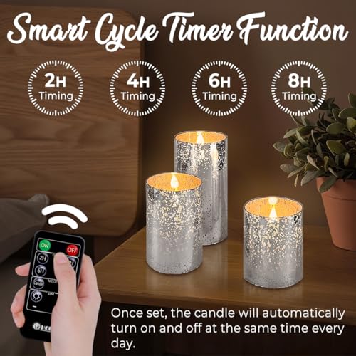 Image of LEDHOLYT Rechargeable Flameless Candle, Flickering LED Pillar Glass Fake Candle with Remote and Timer, Built-in Battery Real Wax Electronic Candle for Room Decoration, Set of 3