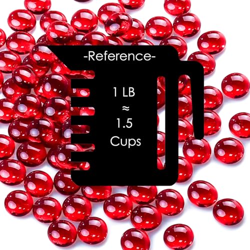 Image of CYS EXCEL Red Glass Gemstone Beads Vase Fillers (1 LB) Flat Marble Beads Multiple Color Choices Aquarium Decor Rocks Floral Stones Decorative Mosaic Glass Gem Pebbles (Approx 85-100 PCS)