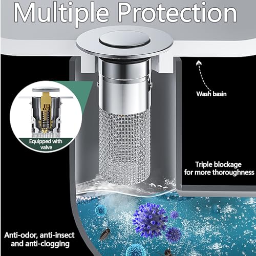 Lonimia 2 STK Waschbeckenstopfen,Badezimmer-Waschbecken-Abflusssieb,Haarfänger für 34–40 mm Abfluss, Ablaufstopfen Waschbecken mit Haarsieb,universelles Pop-Up-Abflusssieb