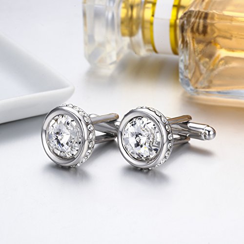 Austria Crystal Shirt Cuff Links White Gold Plated Wedding Cufflinks for Mens3