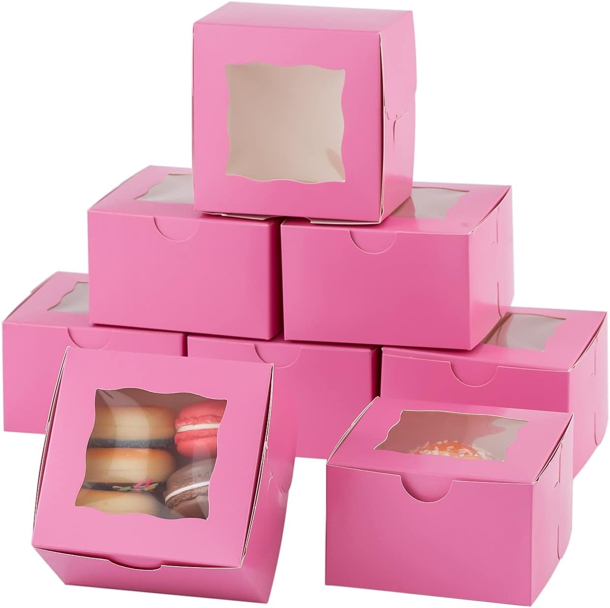 Bekoetoz 100Pcs Paper Cookie Boxes With Window Small Bakery Boxes 4x4x2.5 Inches Mini Cake Boxes For Pastries,Cupcakes,Desserts,Donuts,Chocolate Strawberries,Candy,Treat Boxes(4 * 4 * 2.5,Pink): Industrial & Scientific